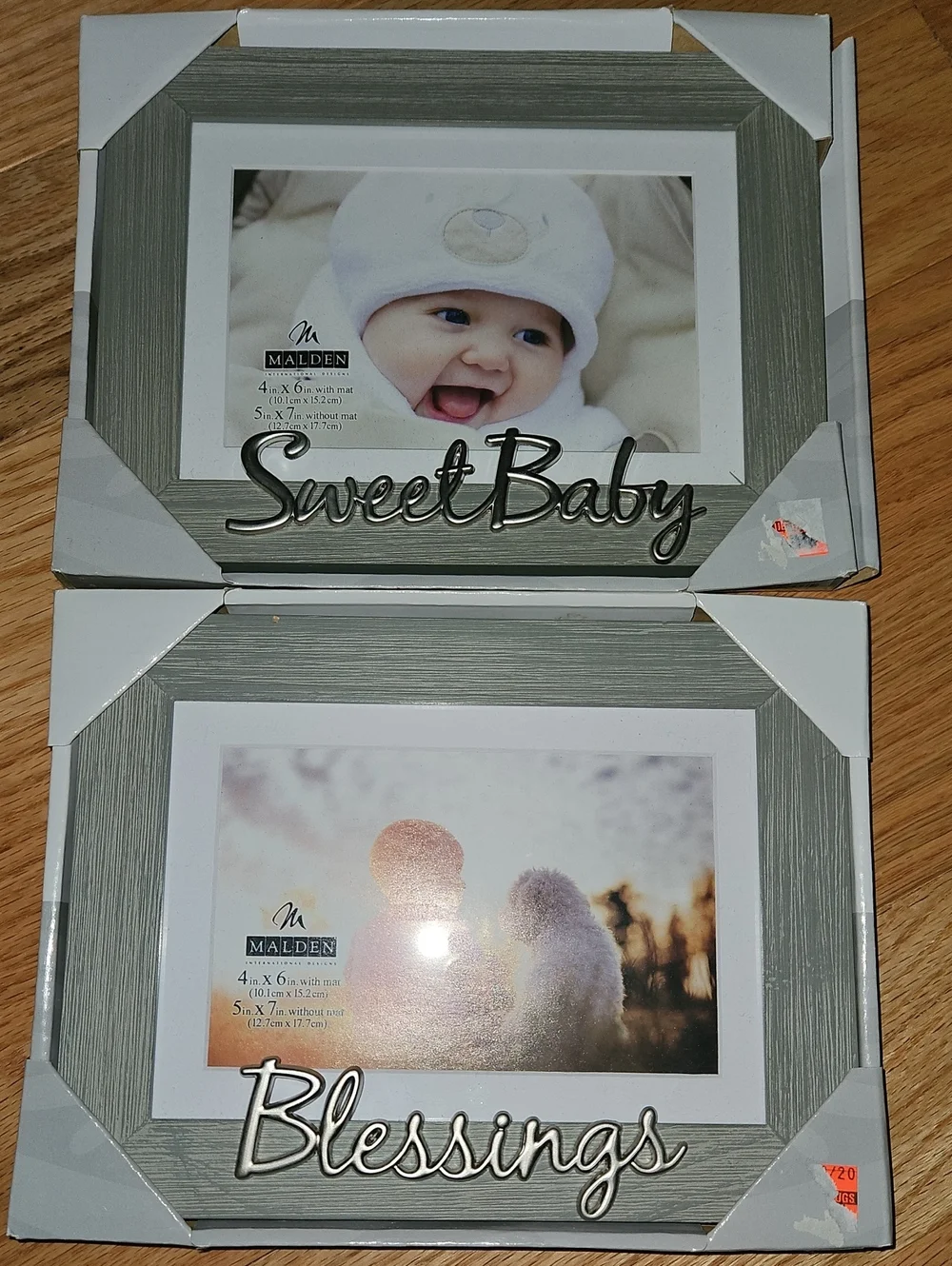Malden Gray Wood Photo Frame Pair with Silver Script Accents